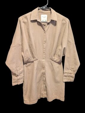Abercrombie & Fitch Tan LINEN  and Rayon Button-Front Shirt Dress MEDIUM